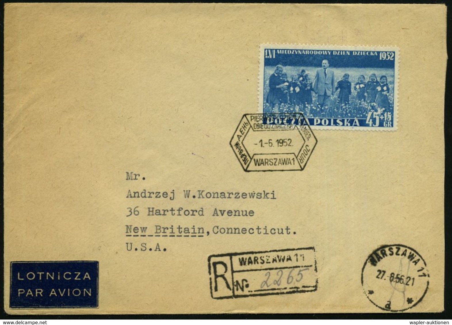 KIND / KLEINKIND / KINDHEIT / JUGEND : POLEN 1952 (1.6.) 45 Gr.+ 15 Gr. "Internat. Tag Des Kindes" (wie EF) + Rs. Zusatz - Other & Unclassified