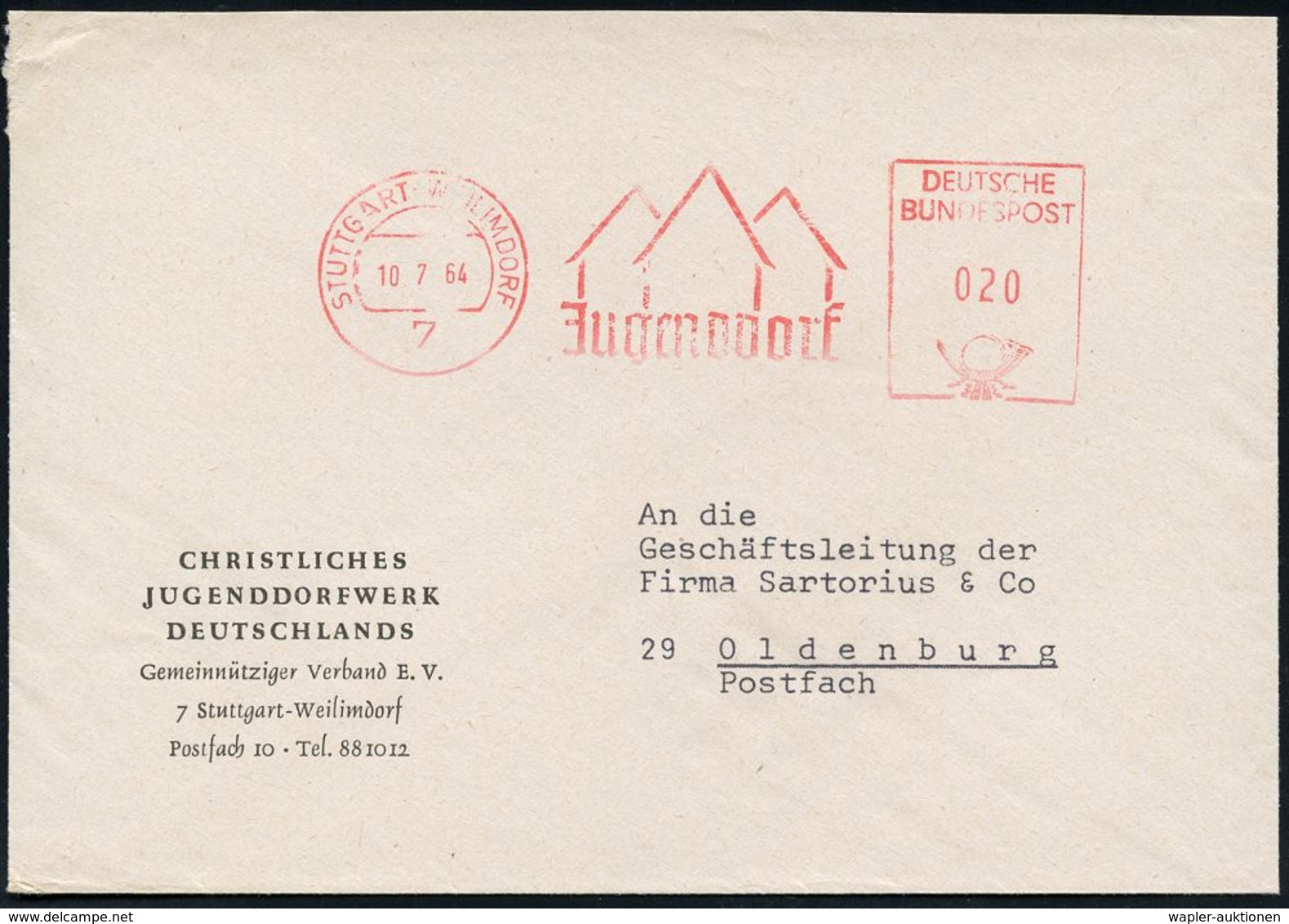 SOS-KINDERDÖRFER / KINDERSCHUTZ : 7 STUTTGART-WEILIMDORF/ Jugenddorf 1964 (18.7.) AFS (Logo) Auf Vordruck-Bf.: CHRISTL.  - Sonstige & Ohne Zuordnung