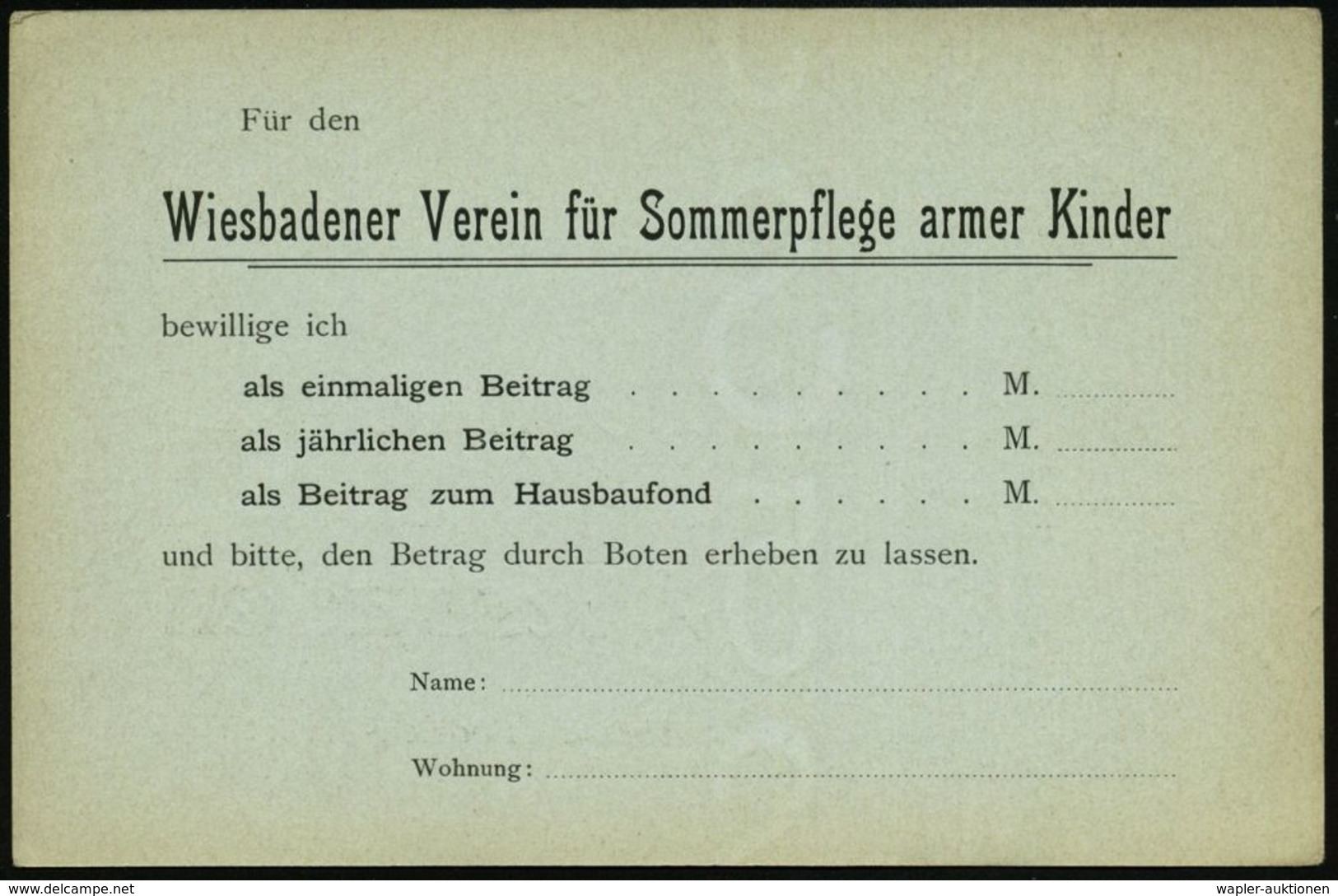 SOS-KINDERDÖRFER / KINDERSCHUTZ : Wiesbaden 1908 Amtl. Orts-P 2 Pf. Germania + Zudruck: Wiesbadener Verein Für Sommerpfl - Autres & Non Classés