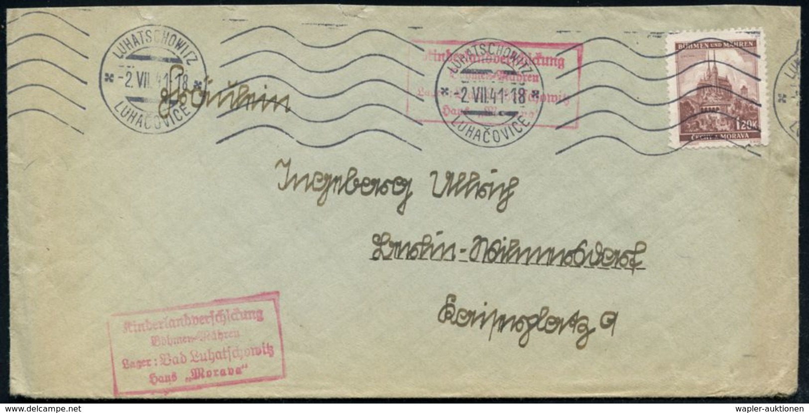 SOS-KINDERDÖRFER / KINDERSCHUTZ : BÖHMEN & MÄHREN 1941 (2.7.) MaWellenSt.: LUHATSCHOWITZ/LUHACOVICE (teils Etw.undeutl.) - Other & Unclassified