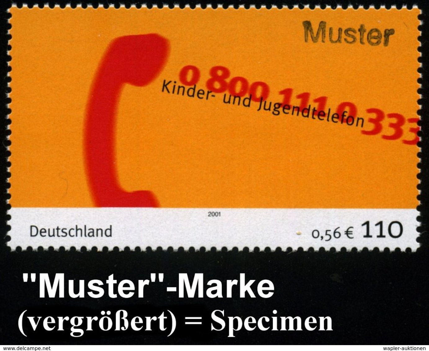 SOS-KINDERDÖRFER / KINDERSCHUTZ : B.R.D. 2001 (Jan.) 110 Pf. "Kinder- U. Jugendtelefon" Mit Amtl. Handstempel  "M U S T  - Autres & Non Classés