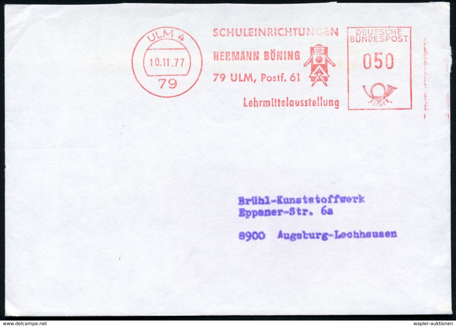 SCHULE / GYMNASIUM : 79 ULM 4/ SCHULEINRICHTUNGEN/ HERMANN BÖNING/ ..Lehrmittelausstellung 1977 (10.11.) Dekorativer AFS - Altri & Non Classificati