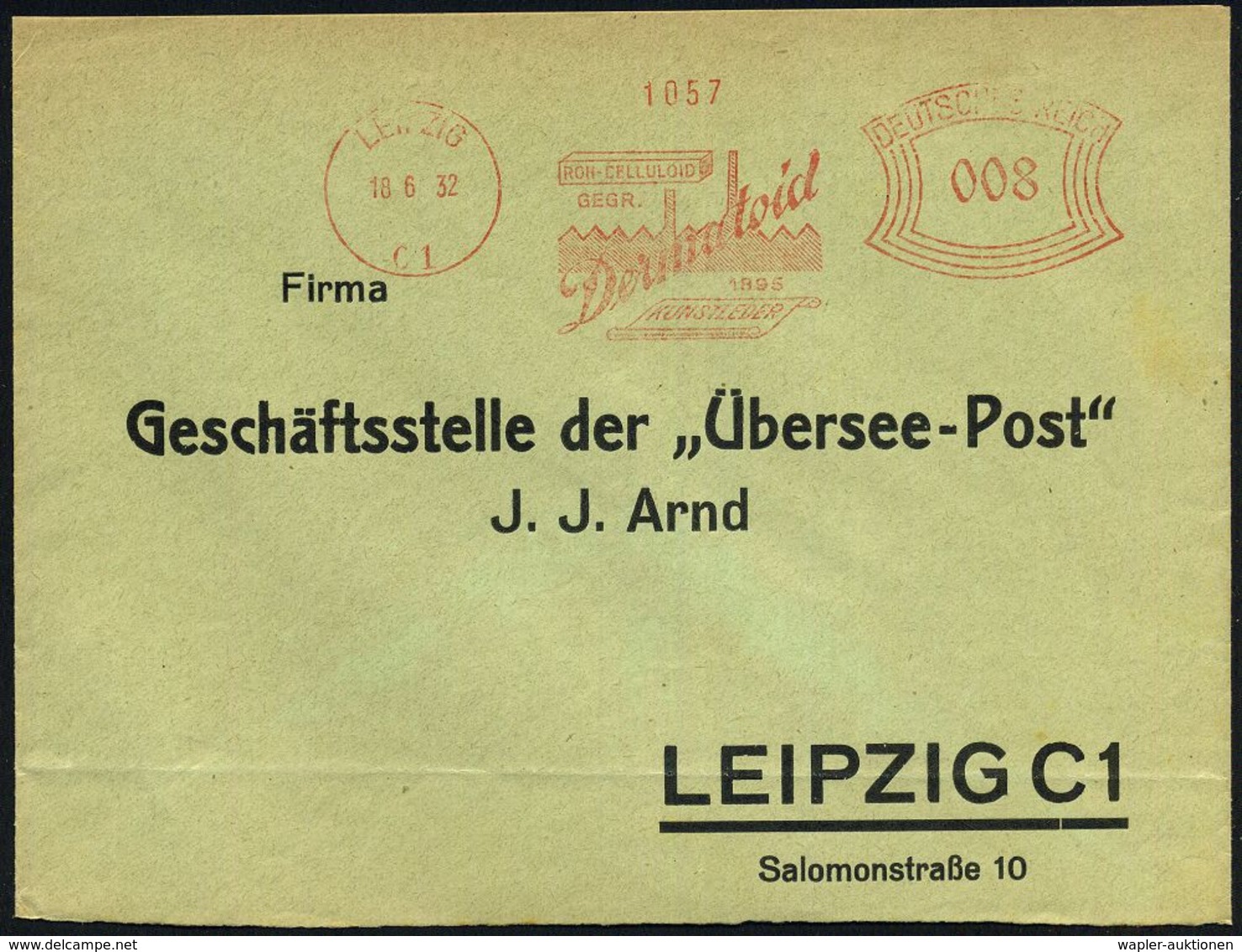 SPIELZEUG / SPIELZEUGMESSEN : LEIPZIG/ C 1/ ROH-CELLULOID/ Dermatoid/ GEGR./ 1895.. 1932 (18.6.) AFS (Fabrik-Silhouette) - Non Classés