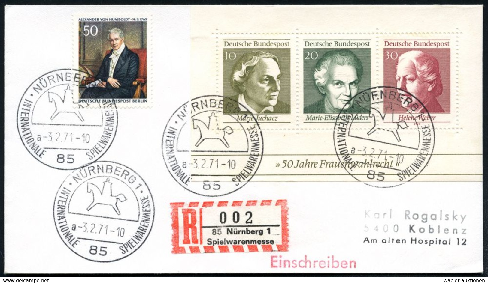 SPIELZEUG / SPIELZEUGMESSEN : 85 NÜRNBERG 1/ A/ INTERNAT.SPIELWARENMESSE 1971 (3.2.) SSt + Sonder-RZ: 85 Nürnberg 1/Spie - Non Classificati