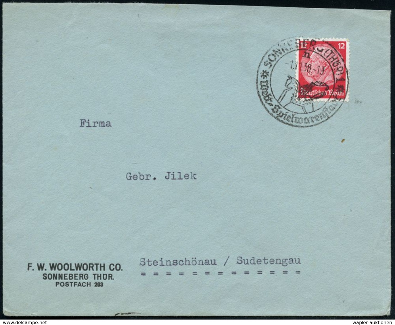 SPIELZEUG / SPIELZEUGMESSEN : SONNEBERG (THÜR) 1/ N/ Welt-Spielwarenstadt 1938 (1.11.) HWSt = Stilis. Holz-Schaukelpferd - Ohne Zuordnung