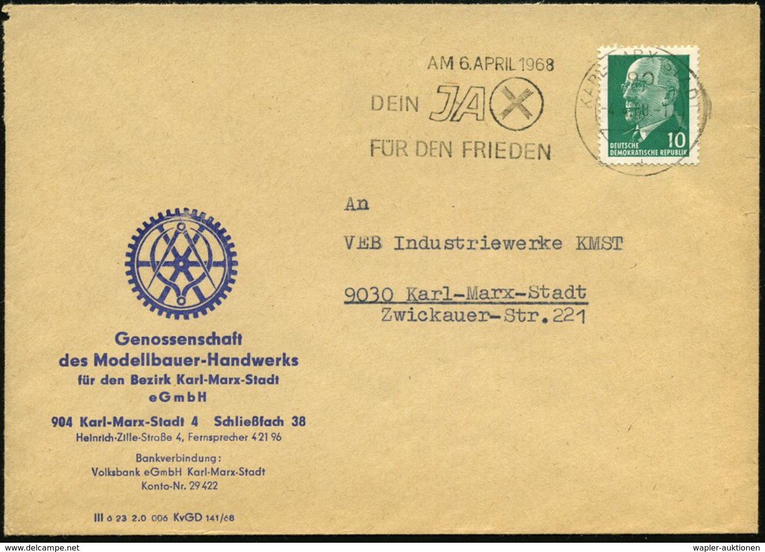 MODELLBAU / MODELLBAHN / FIGUREN : Karl-Marx-Stadt 1968 (4.4.) Vordruck-Bf.: Genossenschaft Des Modellbauer-Handwerks..  - Unclassified