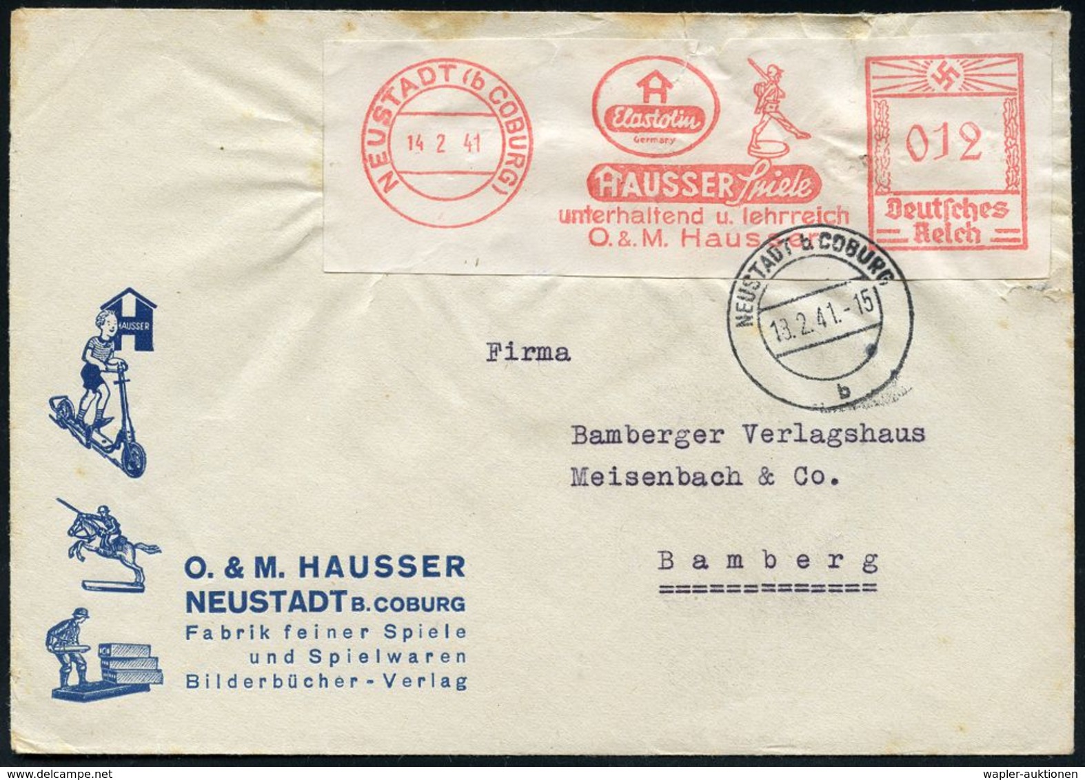 MODELLBAU / MODELLBAHN / FIGUREN : NEUSTADT (b COBURG)/ Elastolin/ HAUSSER Spiele.. 1941 (14.2.) Dekorativer AFS = Model - Ohne Zuordnung