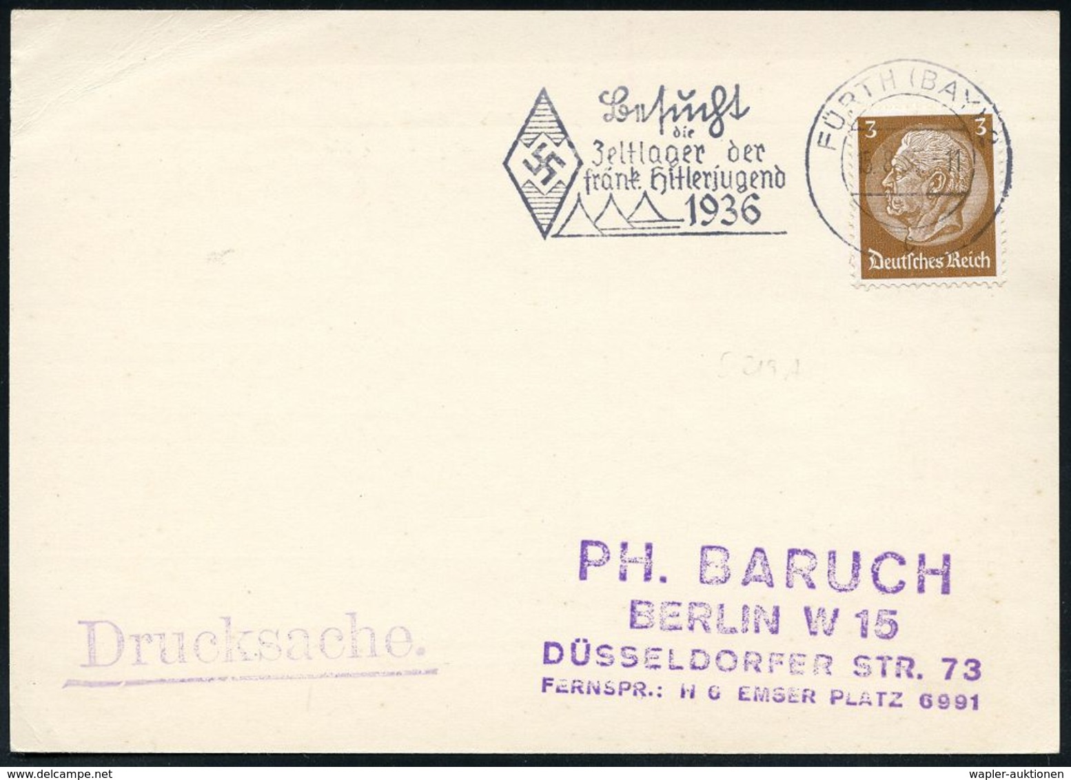 JUGENDORGANISATIONEN : FÜRTH (BAY)2/ C/ Besucht/ Die/ Zeltlager D./ Fränk.Hitlerjugend 1936 (21.8.) Seltener MWSt (HJ-Lo - Sonstige & Ohne Zuordnung