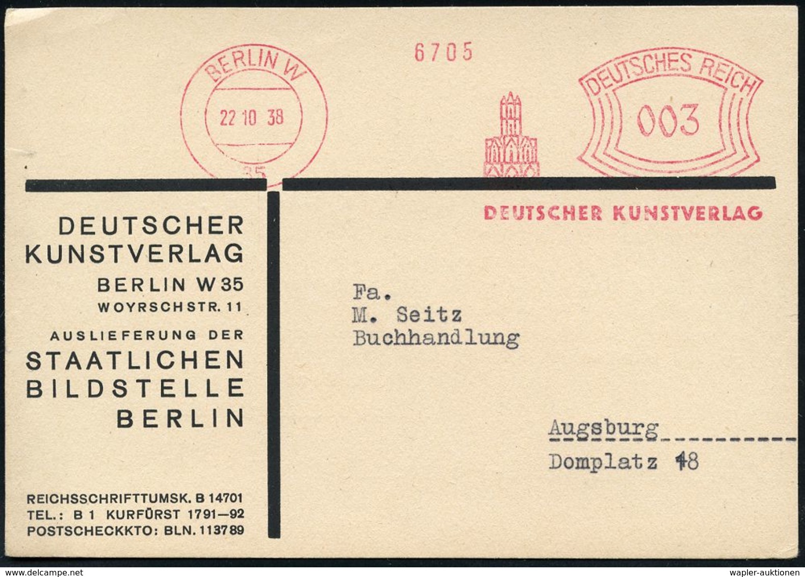 KUNST & KULTUR (ALLGEMEIN) : BERLIN W/ 35/ DEUTSCHER KUNSTVERLAG 1938 (22.10.) AFS = Turm-Logo Auf Firmen-Kt.: DEUTSCHER - Altri & Non Classificati