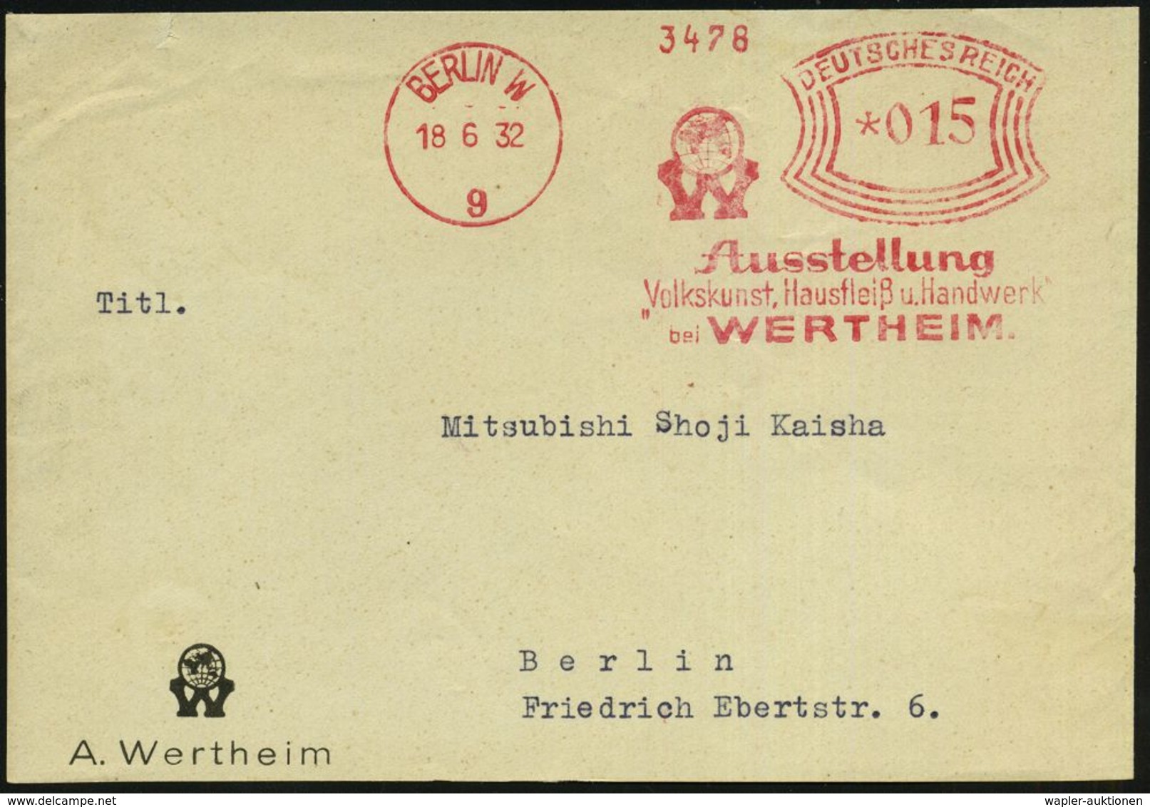 KUNST-AUSSTELLUNGEN & MESSEN : BERLIN W/ 9/ Ausstellung/ "Volkskunst, Hausfleiß U.Handwerk"/ Bei WERTHEIM 1932 (18.6.) S - Sonstige & Ohne Zuordnung