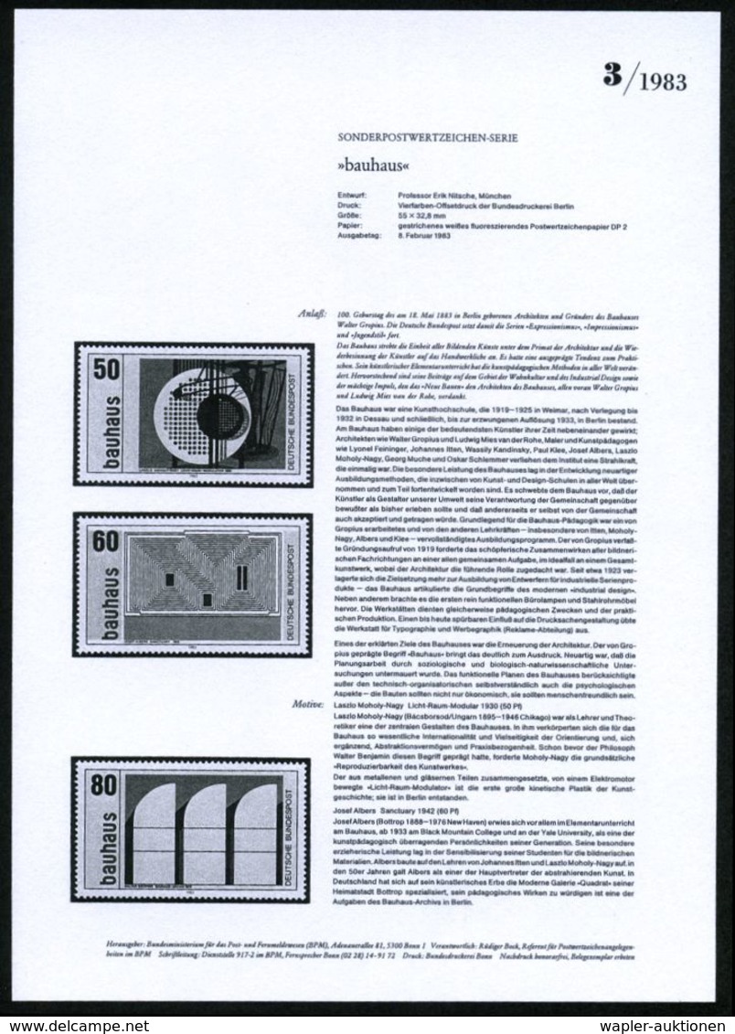 KÜNSTLER & MALER IN DEUTSCHLAND : B.R.D. 1983 (Nov.) "100. Geburtstag Walter Gropius" Und Bauhaus, Kompl. Satz = 50 Pf.  - Autres & Non Classés
