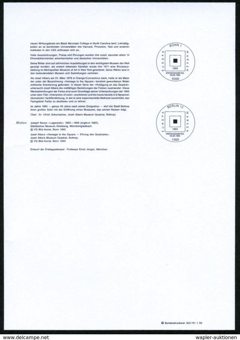 KÜNSTLER & MALER IN DEUTSCHLAND : B.R.D. 1993 (Mai) Zeitgenössische Kunst, Kompl. Satz (Europa-Marken) = 80 Pf. J. Beuys - Other & Unclassified