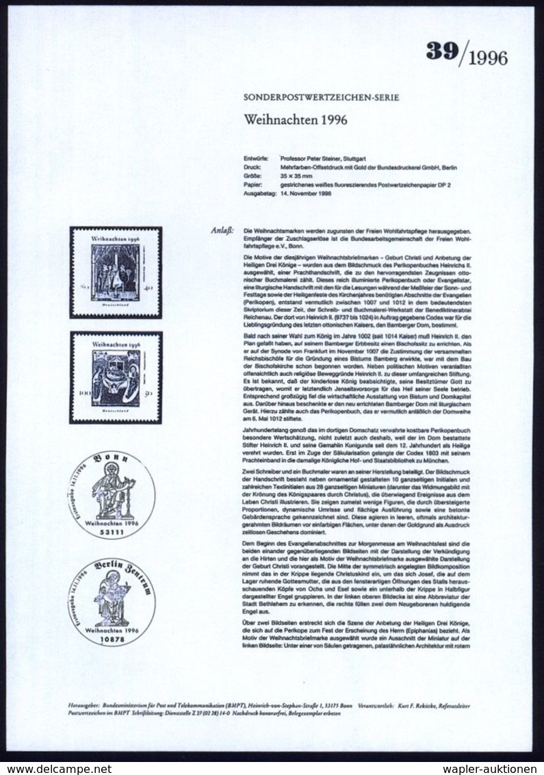 KÜNSTLER & MALER IN DEUTSCHLAND : B.R.D. 1996 (Nov.) Weihnachten, Kompl. Satz = Buchmalerei, Perikopenbuch Heinrichs II. - Other & Unclassified