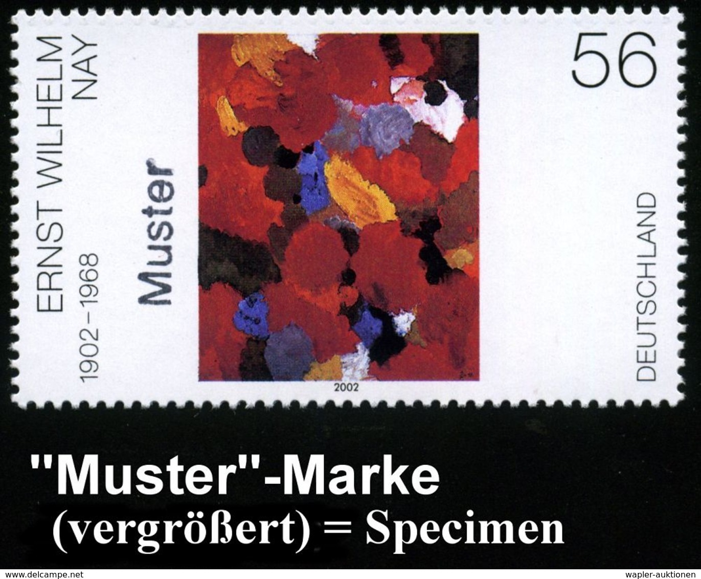 KÜNSTLER & MALER IN DEUTSCHLAND : B.R.D. 2002 (Juni) 56 C. "100. Geburtstag E. W. Nay" , Gemalde "Gelbfeder In Rot" Mit  - Other & Unclassified