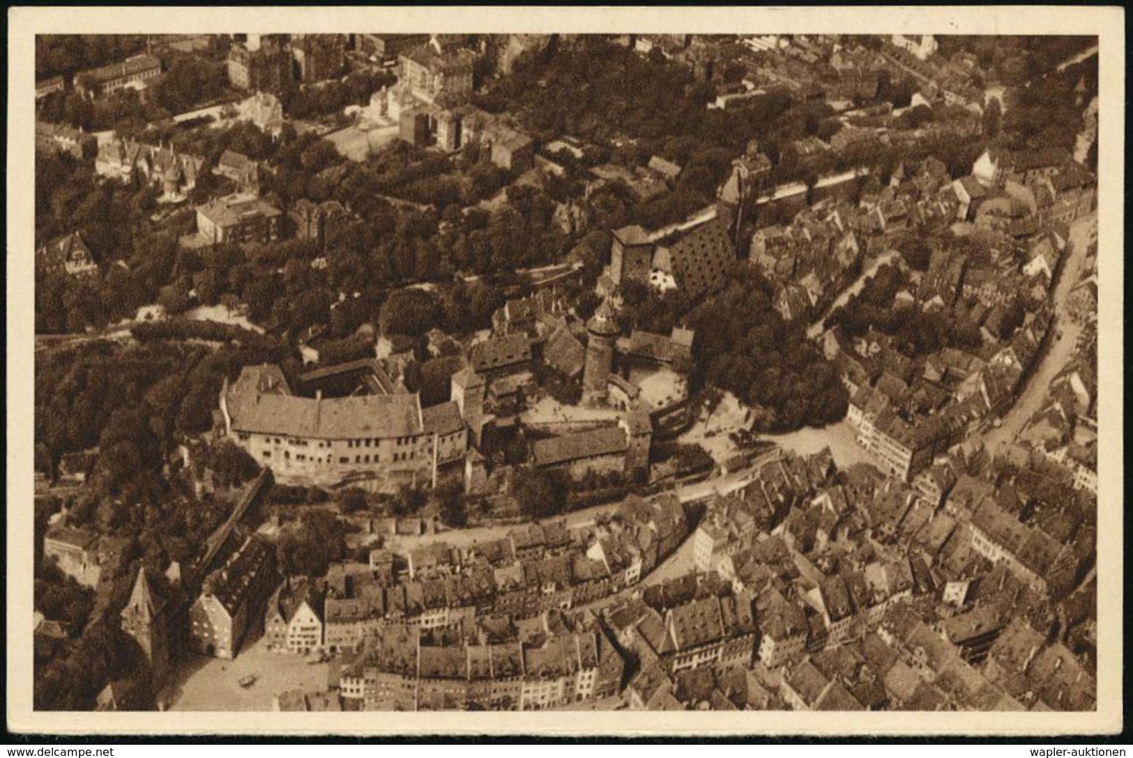 ALBRECHT DÜRER : Nürnberg 1934 6 Pf. BiP WHW-Lotterie, Grün: Luftbild Alt-Nürnberg Mit Burg (halbe Karte) Ungebr. (Mi.P  - Other & Unclassified