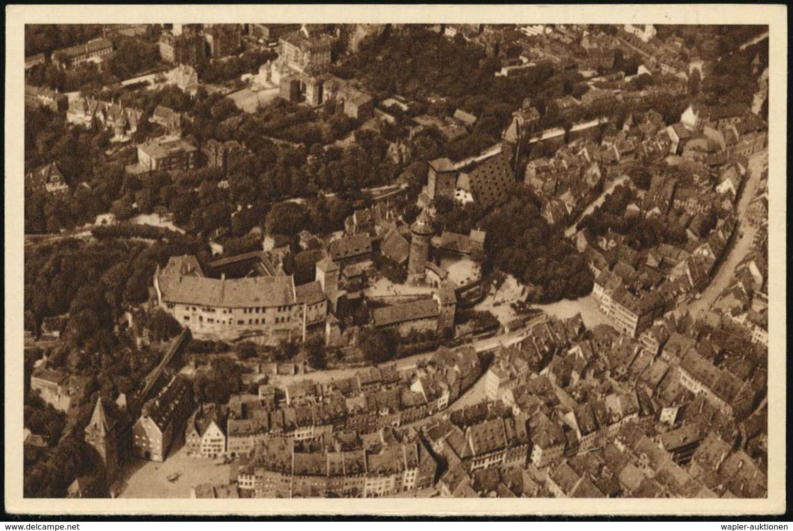 ALBRECHT DÜRER : Nürnberg 1934 6 Pf. BiP WHW-Lotterie, Grün: Luftbild Alt-Nürnberg Mit Burg (halbe Karte) Ungebr. (Mi.P  - Autres & Non Classés
