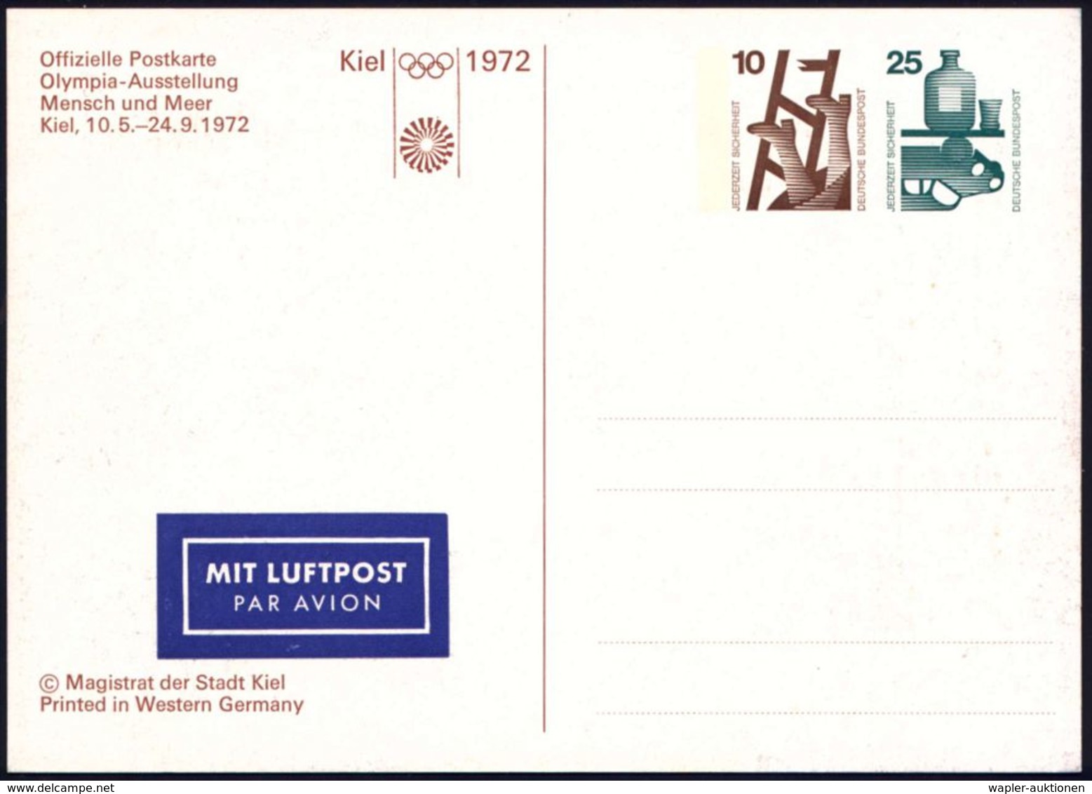 AUSLÄNDISCHE KÜNSTLER & MALER : Kiel 1972 PP 10 Pf. + 25 Pf. Unfall: Olympia-Ausstellung "Mensch Und Meer" = Entwurf Von - Autres & Non Classés