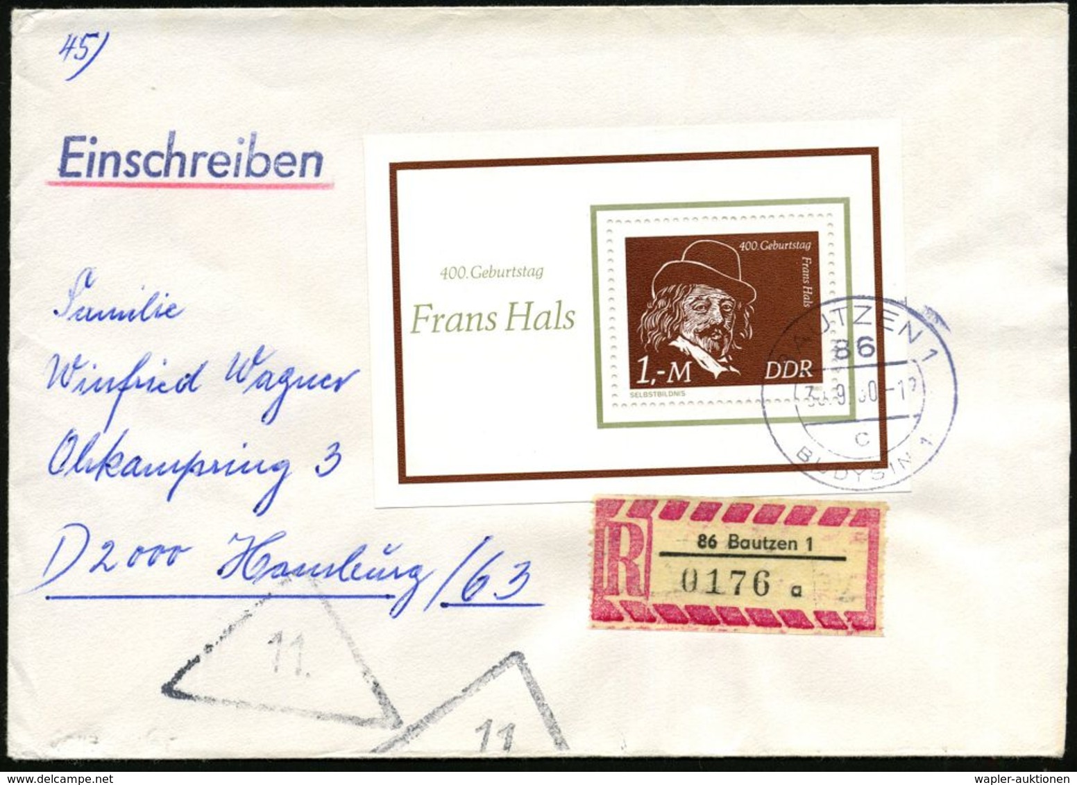 AUSLÄNDISCHE KÜNSTLER & MALER : D.D.R. 1980 (30.9.) 1.- Mk "400. Geburtstag Frans Hals", Block EF (Autoportrait, Kreidez - Other & Unclassified
