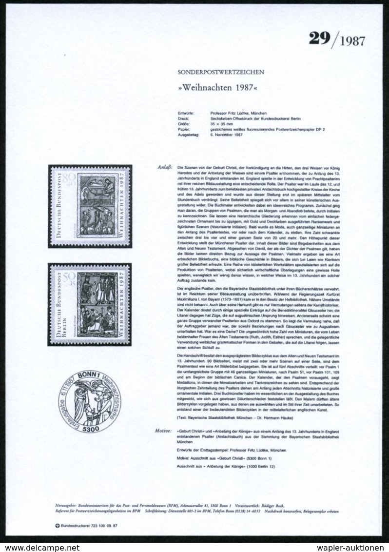 AUSLÄNDISCHE KÜNSTLER & MALER : BERLIN 1987 (Nov.) 50 + 25 Pf. Weihnachten = "Anbetung Der Könige" ,Buchmalerei Aus Engl - Sonstige & Ohne Zuordnung