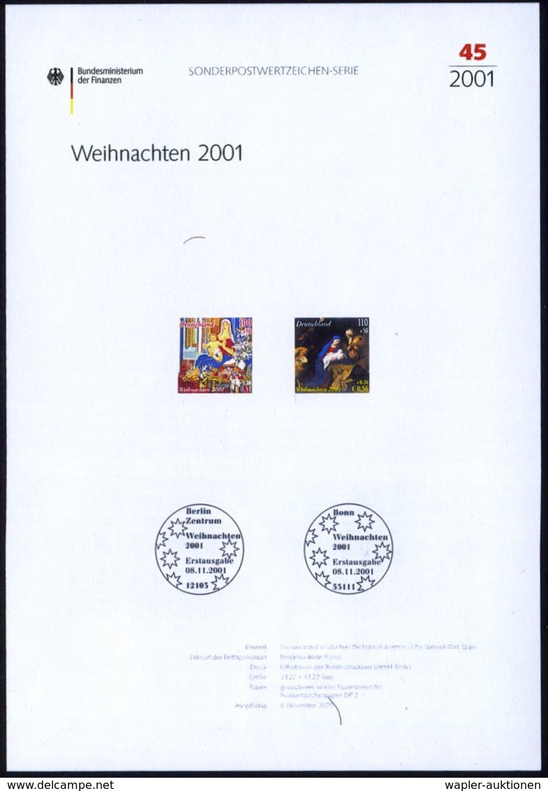 AUSLÄNDISCHE KÜNSTLER & MALER : B.R.D. /  SPANIEN 2001 (Nov.) Weihnachten, Kompl. Satz = 100 + 50 Pf. Gemälde V. A. Rold - Autres & Non Classés