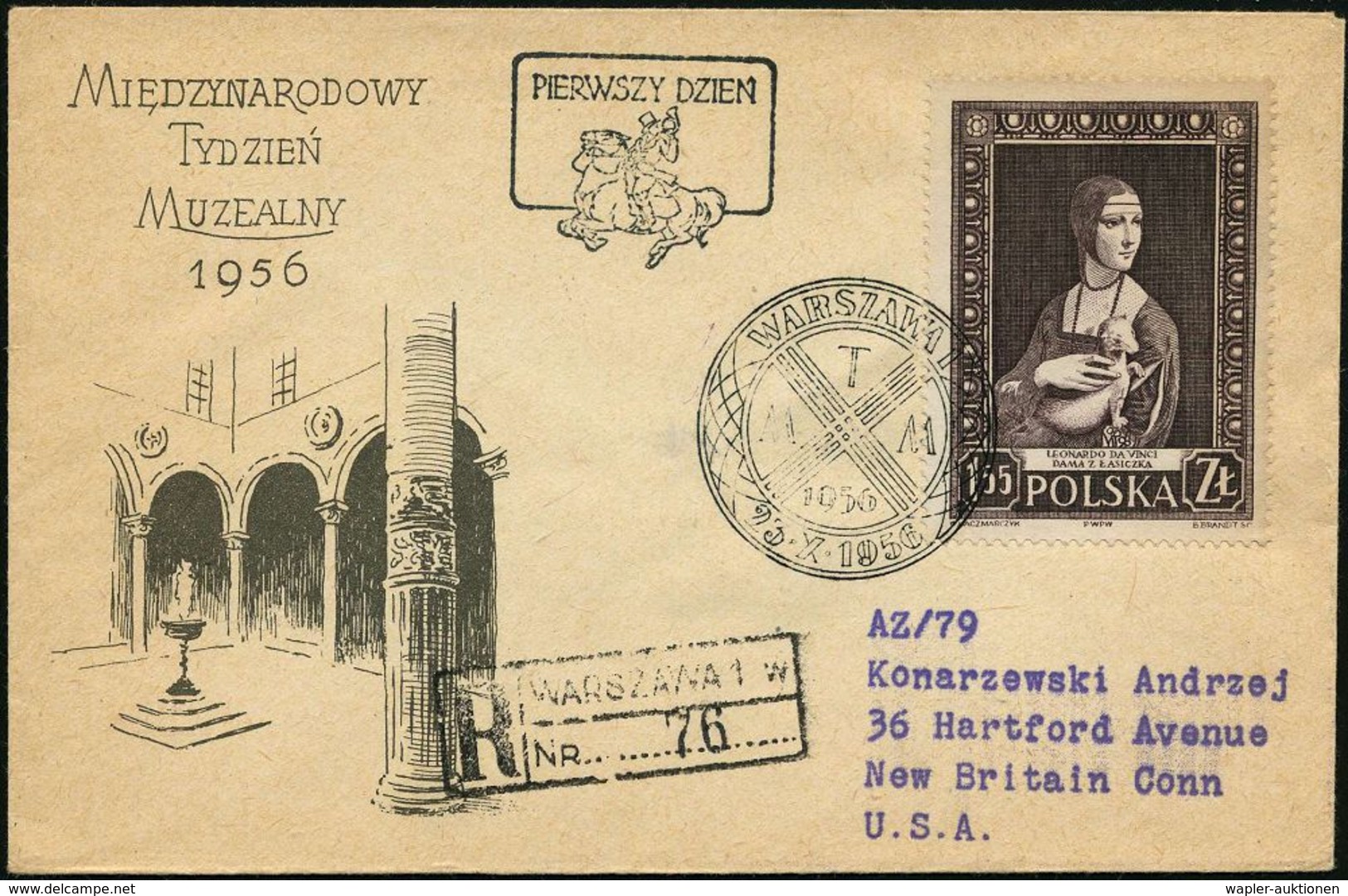 AUSLÄNDISCHE KÜNSTLER & MALER : POLEN 1956 (23.10.) 1,55 Zl. ."Dame Mit Wiesel" Von Leonardo Da Vinci, Wie EF + Rs. Zusa - Autres & Non Classés