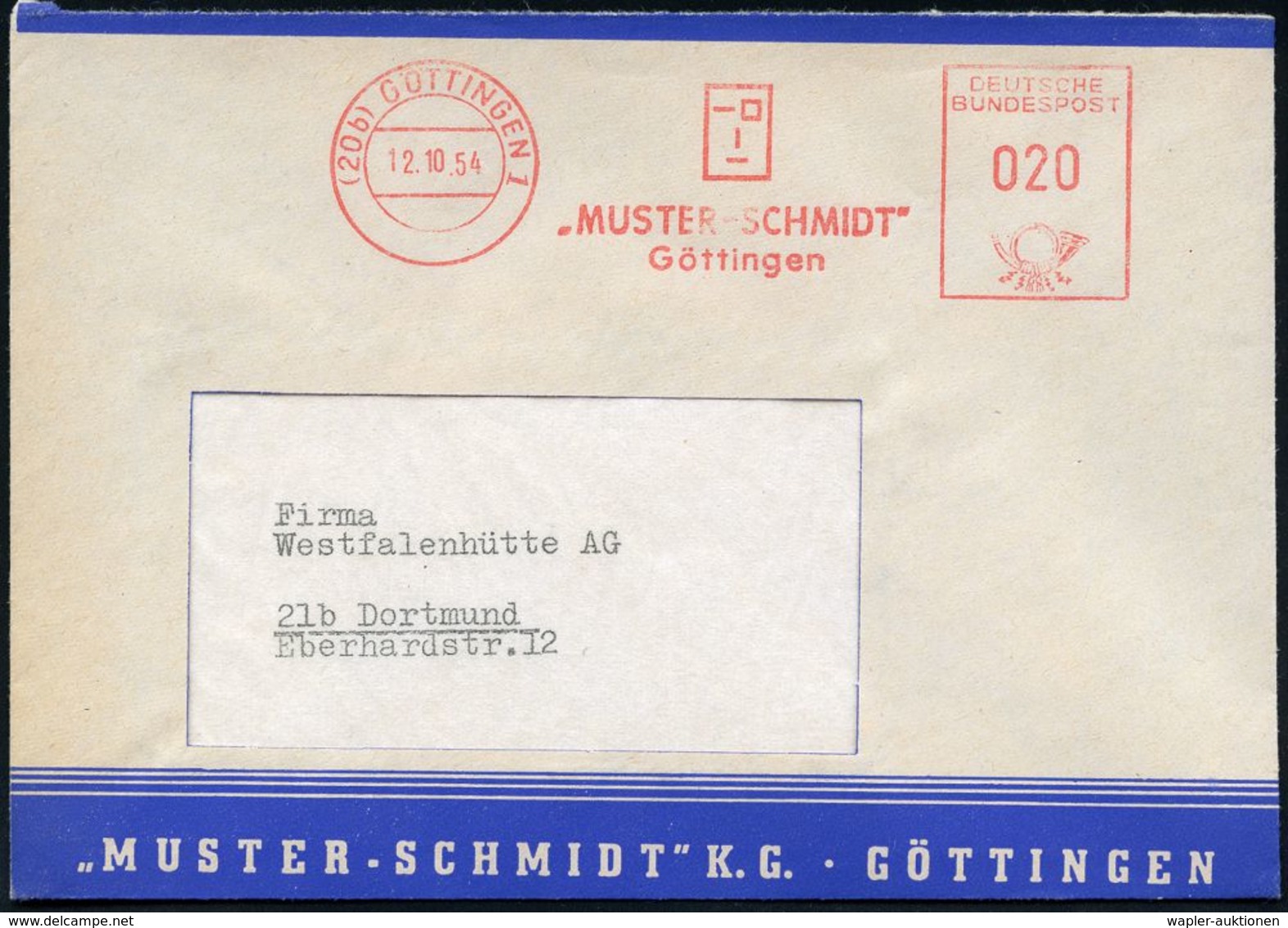 GRAFIK / ZEICHENKUNST / KUNSTDRUCKTECHNIKEN : (20b) GÖTTINGEN 1/ "MUSTER-SCHMIDT".. 1954 (12.10.) AFS = Graphisches Gesi - Altri & Non Classificati