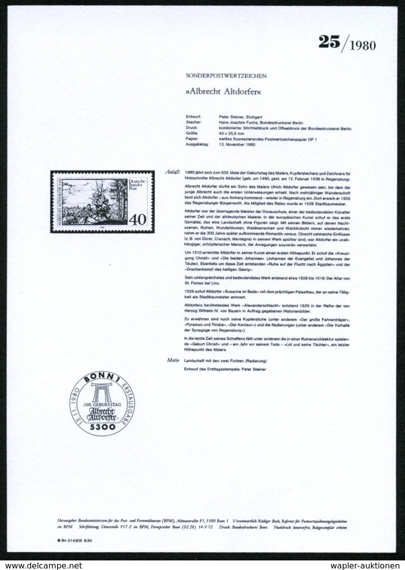 GRAFIK / ZEICHENKUNST / KUNSTDRUCKTECHNIKEN : B.R.D. 1980 40 Pf. "500. Geburtstag Albrecht Altdorfer" = Landschafts-Radi - Autres & Non Classés