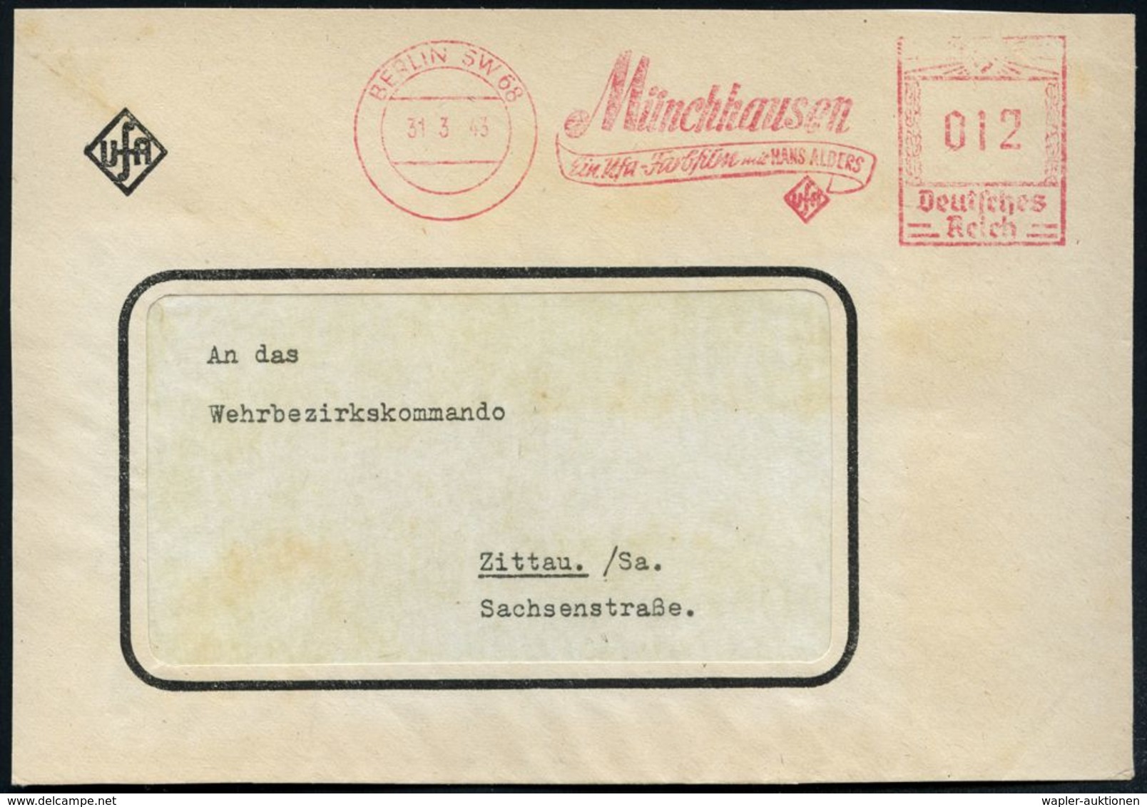DEUTSCHSPRACHIGE DICHTER & LITERATUR : BERLIN SW 68/ Münchhausen/ Ein Ufa-Farbfilm Mit HANS ALBERS 1943 (31.3.) Sehr Sel - Writers