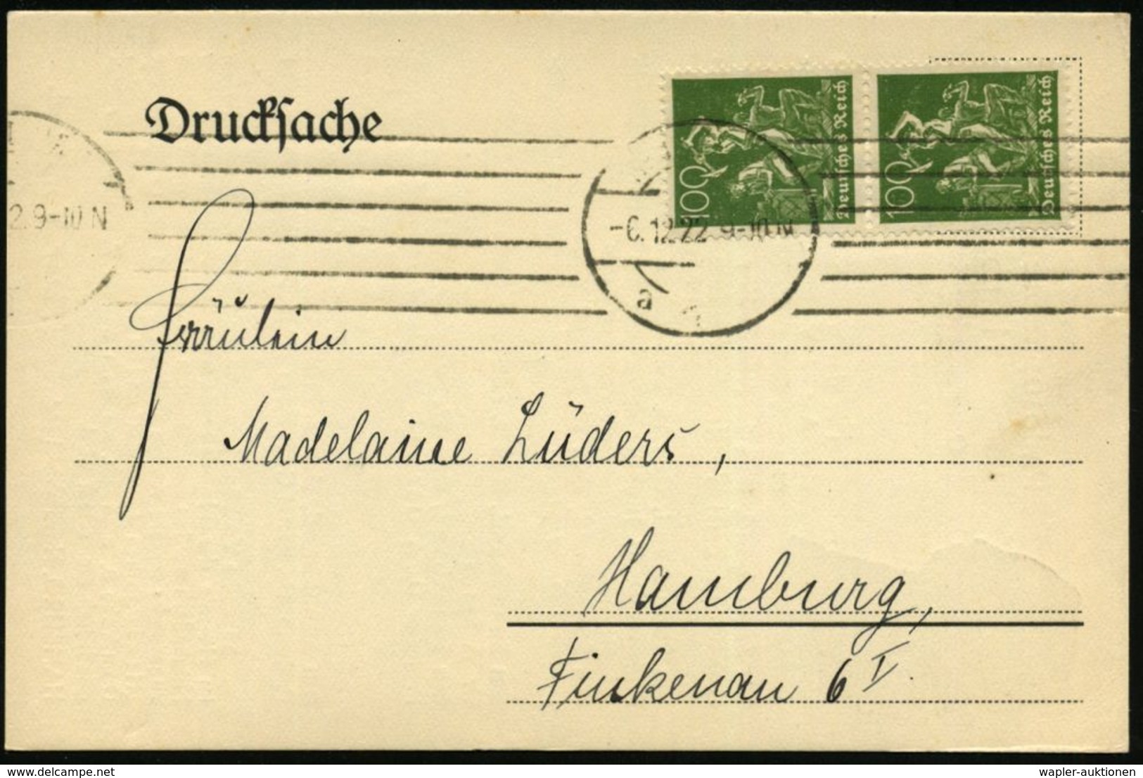 DEUTSCHSPRACHIGE DICHTER & LITERATUR : Hamburg 1922 (6.12.) Einladungskt. "Philosophische Ges. Hambg." ,u.a. Vortrag übe - Writers
