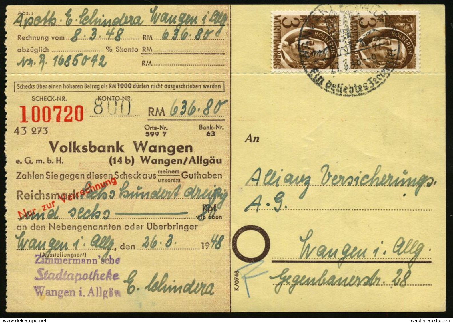 DEUTSCHSPRACHIGE DICHTER & LITERATUR : WÜRTTEMBERG 1948 (27.3.) 3 Pf. Friedr. Hölderlin, Reine MeF: Vertikales Paar , Sa - Ecrivains