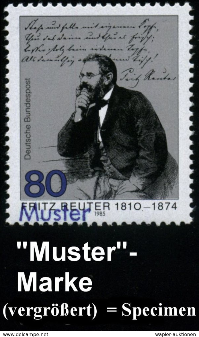 DEUTSCHSPRACHIGE DICHTER & LITERATUR : B.R.D. 1985 (Okt.) 80 Pf. "175. Geburtstag Fritz Reuter" Mit Amtl. Handstempel  " - Schriftsteller