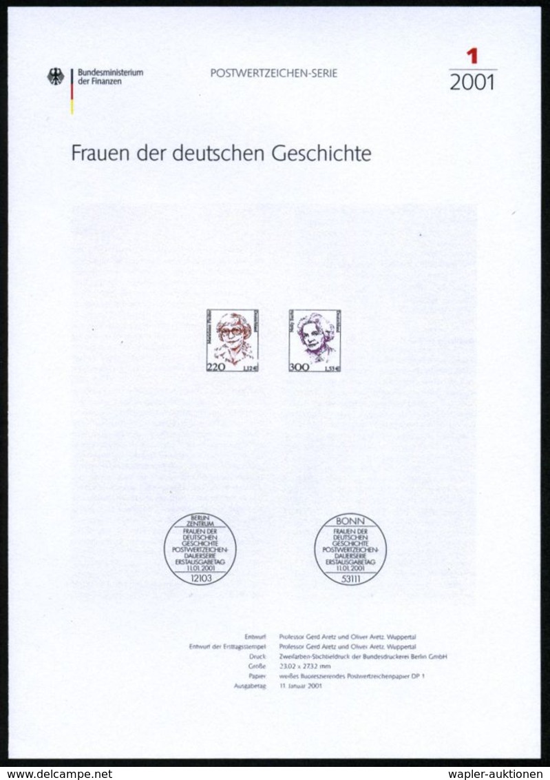 DEUTSCHSPRACHIGE DICHTER & LITERATUR : B.R.D. 2001 (Jan.) 220 Pf. Marieluise Fleißer U. 300 Pf. Nelly Sachs (Nobelpreis  - Schriftsteller