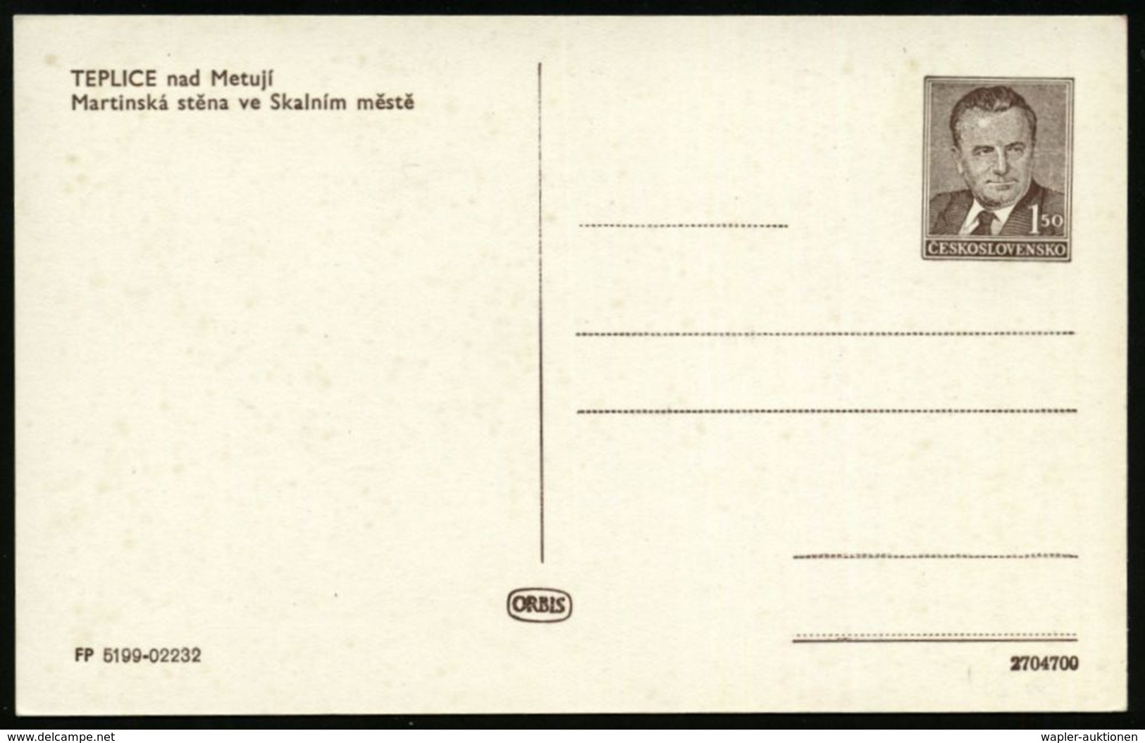 JOHANN WOLFGANG VON GOETHE (1749 - 1832) : TSCHECHOSLOWAKEI 1951 1,50 Kc. BiP Gottwald, Braun: Wekelsdorfer Felsen , Von - Schriftsteller