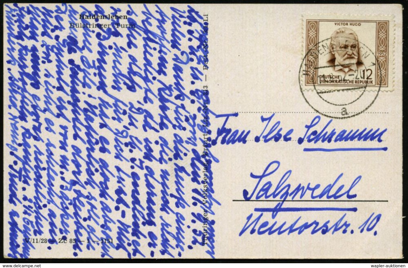 FREMDSPRACHIGE DICHTER & LITERATUR : D.D.R. 1952 (31.10.) 12 Pf. "150. Geburtstag Victor Hugo", EF , Klar Gest. (ANKLAM/ - Ecrivains