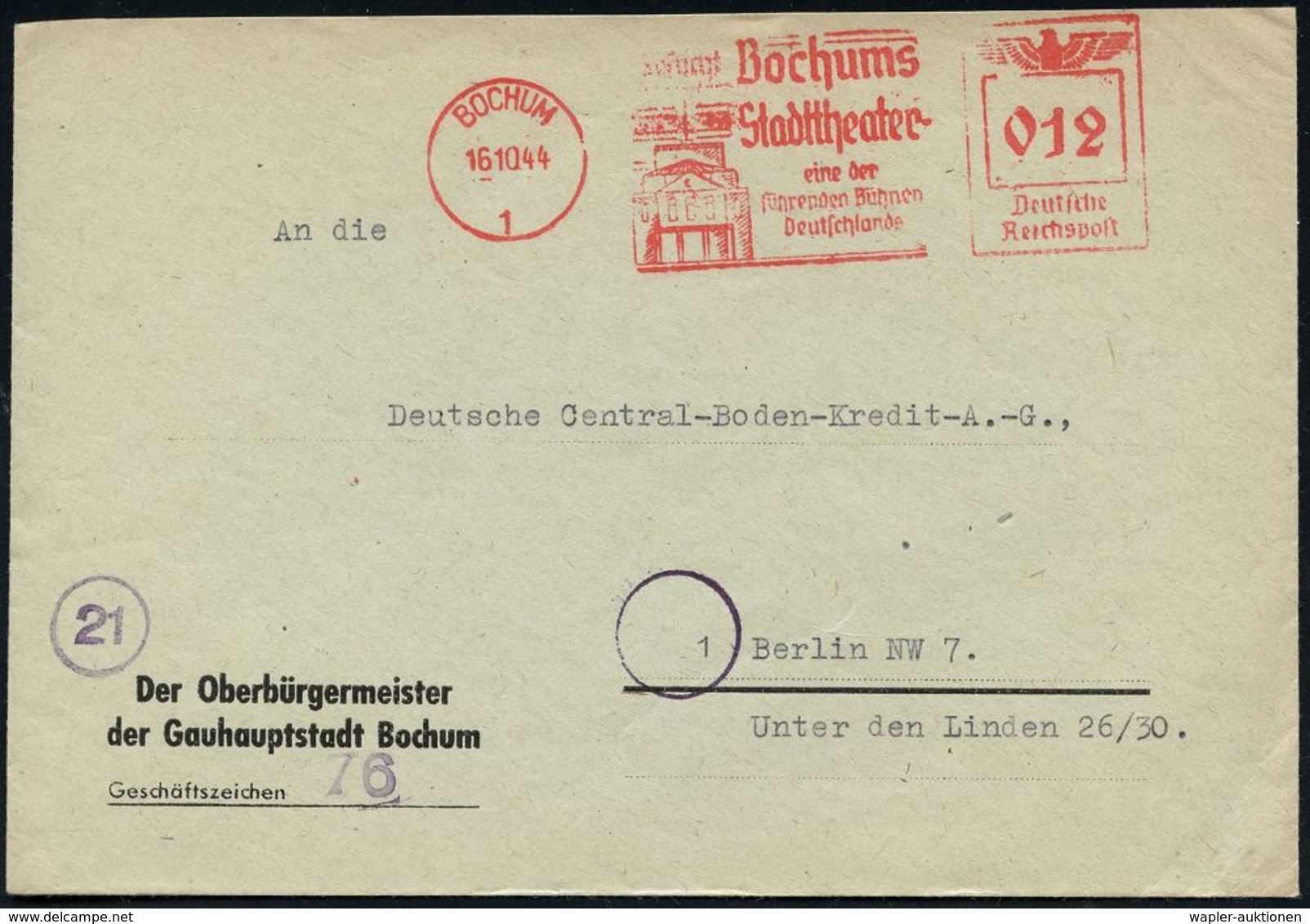 BÜHNE / THEATER / THEATER-FESTIVALS : BOCHUM/ 1/ ..Bochums/ Stadttheater/ Eine Der/ Führenden Bühnen/ Deutschlands 1944  - Teatro