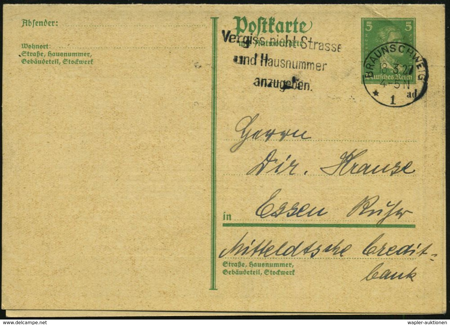 LOTTERIE / GLÜCKSPIEL / SPIELBANK : Braunschweig 1927 (18.3.) PP 5 Pf + 5 Pf. Schiller, Grün: Staatl. Lotterie-Einnahme  - Ohne Zuordnung