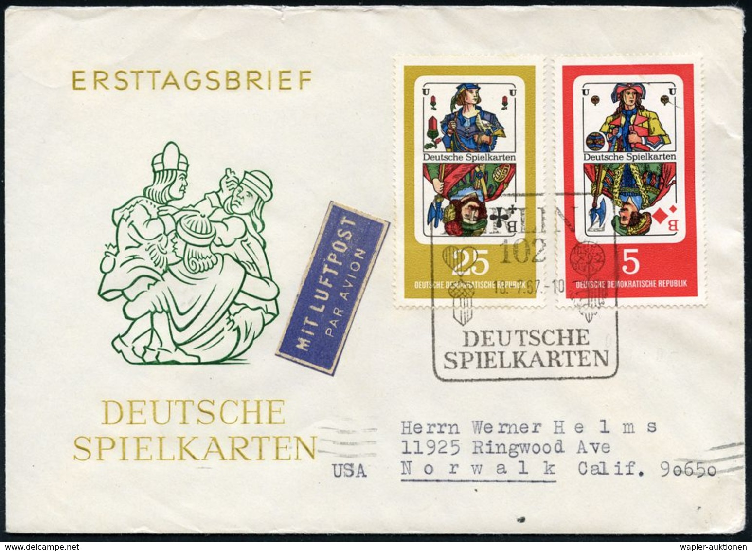 SPIELKARTEN / KARTENSPIELE : D.D.R. 1967 (18.7.) "Deutsche Spielkarten", Kompl.Satz , 2x ET-SSt: 102 BERLIN (Herz/Eichel - Non Classés