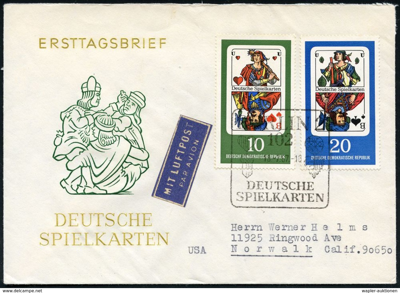 SPIELKARTEN / KARTENSPIELE : D.D.R. 1967 (18.7.) "Deutsche Spielkarten", Kompl.Satz , 2x ET-SSt: 102 BERLIN (Herz/Eichel - Non Classificati