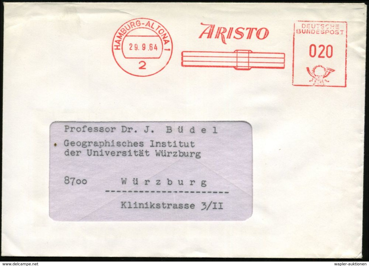 MATHEMATIK / RECHNEN / ZAHLEN / GEOMETRIE : 2 HAMBURG-ALTONA 1/ ARISTO 1964 (29.9.) AFS = Rechenschieber (Fa. Dennert &  - Unclassified