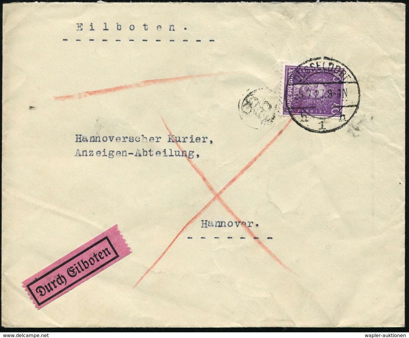 BERÜHMTE MATHEMATIKER : DEUTSCHES REICH 1927 (5.7.) 40 Pf. G. W. Leibnitz, EF = Erfinder Der Rechenmaschine , Klar Gest. - Non Classificati