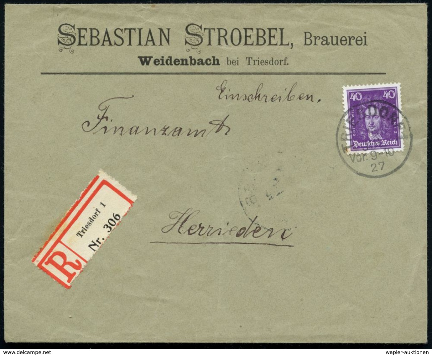 BERÜHMTE MATHEMATIKER : DEUTSCHES REICH 1927 (15.7.) 40 Pf. G. W. Leibnitz = Philosoph, Mathematiker, Erfinder Der Reche - Non Classificati