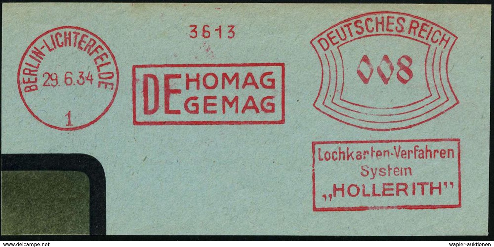 RECHENMASCHINE / EDV / COMPUTER : BERLIN-LICHTERFELDE/ 1/ DEHOMAG../ Lochkarten-Verfahren/ System/ "HOLLERITH" 1934 (29. - Informatique