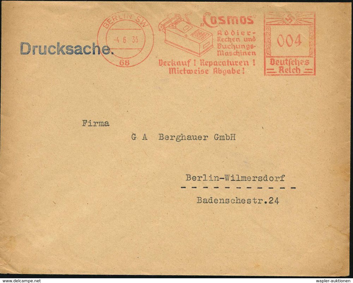 RECHENMASCHINE / EDV / COMPUTER : BERLIN SW/ 68/ COSMOS/ Addier-/ Rechen U./ Buchungsmaschinen 1935 (4.6.) Dekorat. AFS  - Informatica