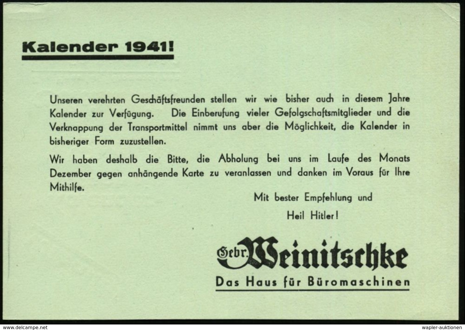 RECHENMASCHINE / EDV / COMPUTER : BERLIN C2/ Schreib-/ Rechen-/ Buchungsmaschinen/ Gebr.Weinitschke 1940 (23.12.) AFS (L - Informatique