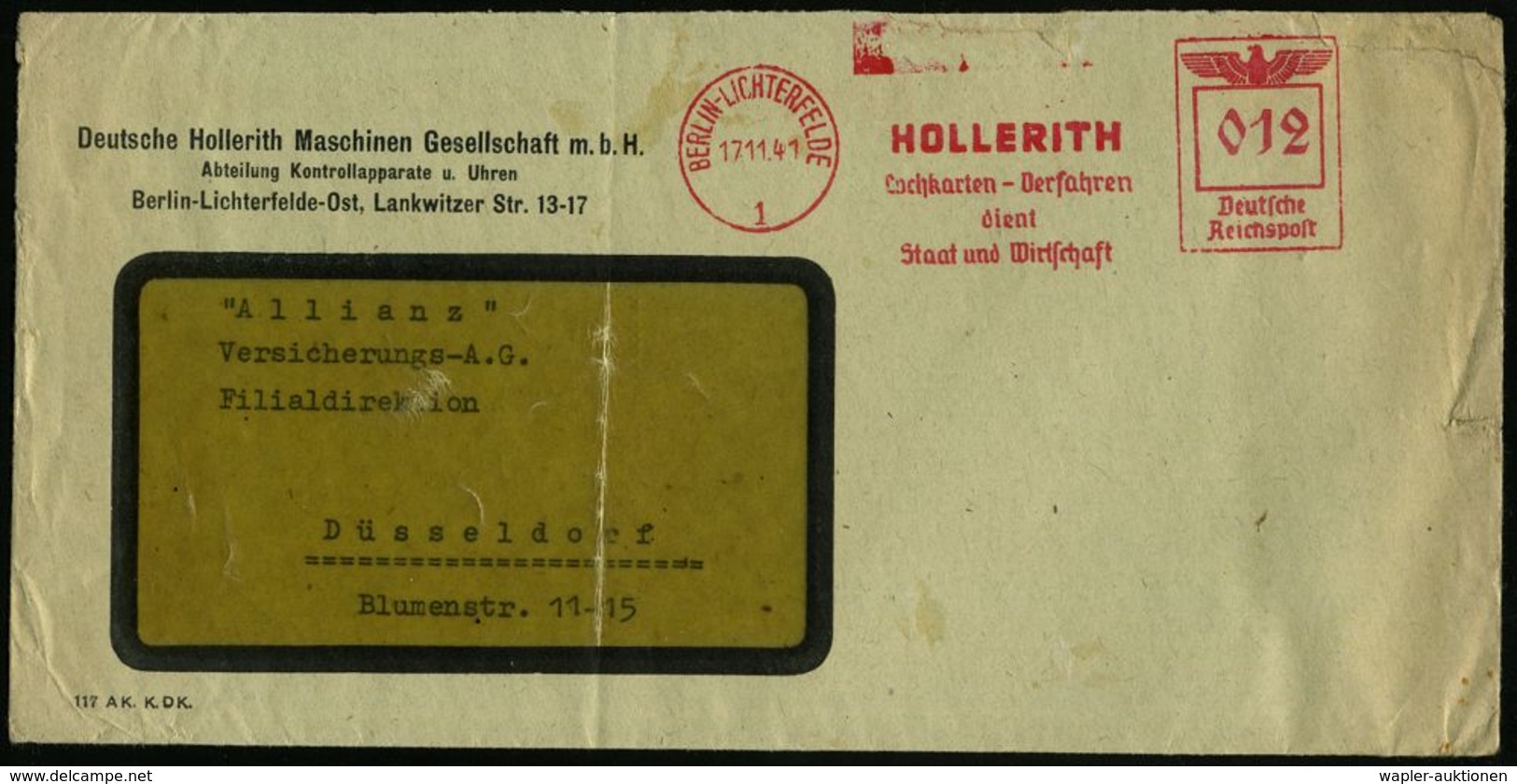 RECHENMASCHINE / EDV / COMPUTER : BERLIN-LICHTERFELDE/ 1/ HOLLERITH/ Lochkarten-Verfahren/ Dient/ Staat U.Wirtschaft 194 - Informatique