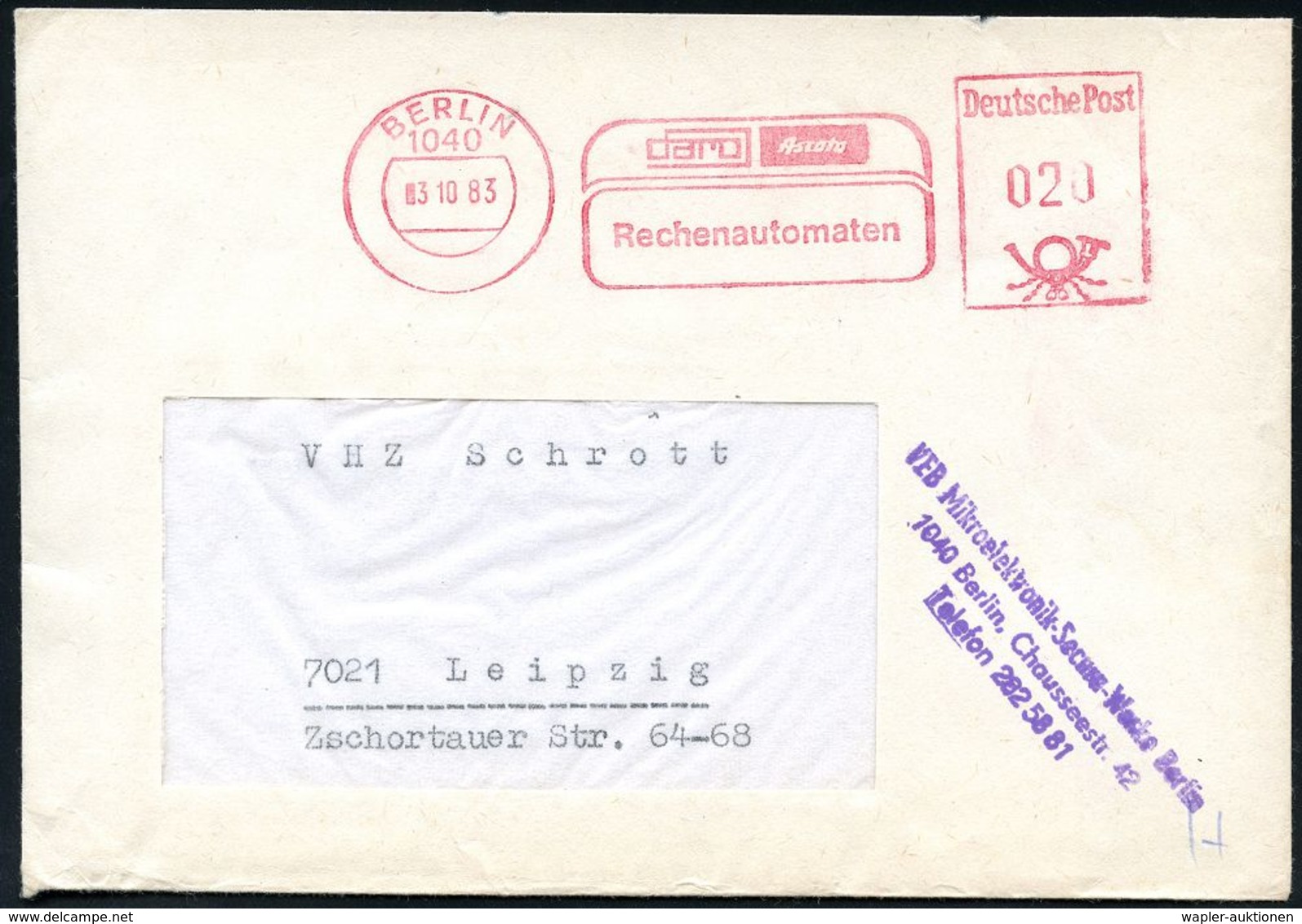 RECHENMASCHINE / EDV / COMPUTER : 1040 BERLIN/ Daro Ascato/ Rechenautomaten 1983 (3.10.) AFS = Stilis. Computer , Viol.  - Informatique