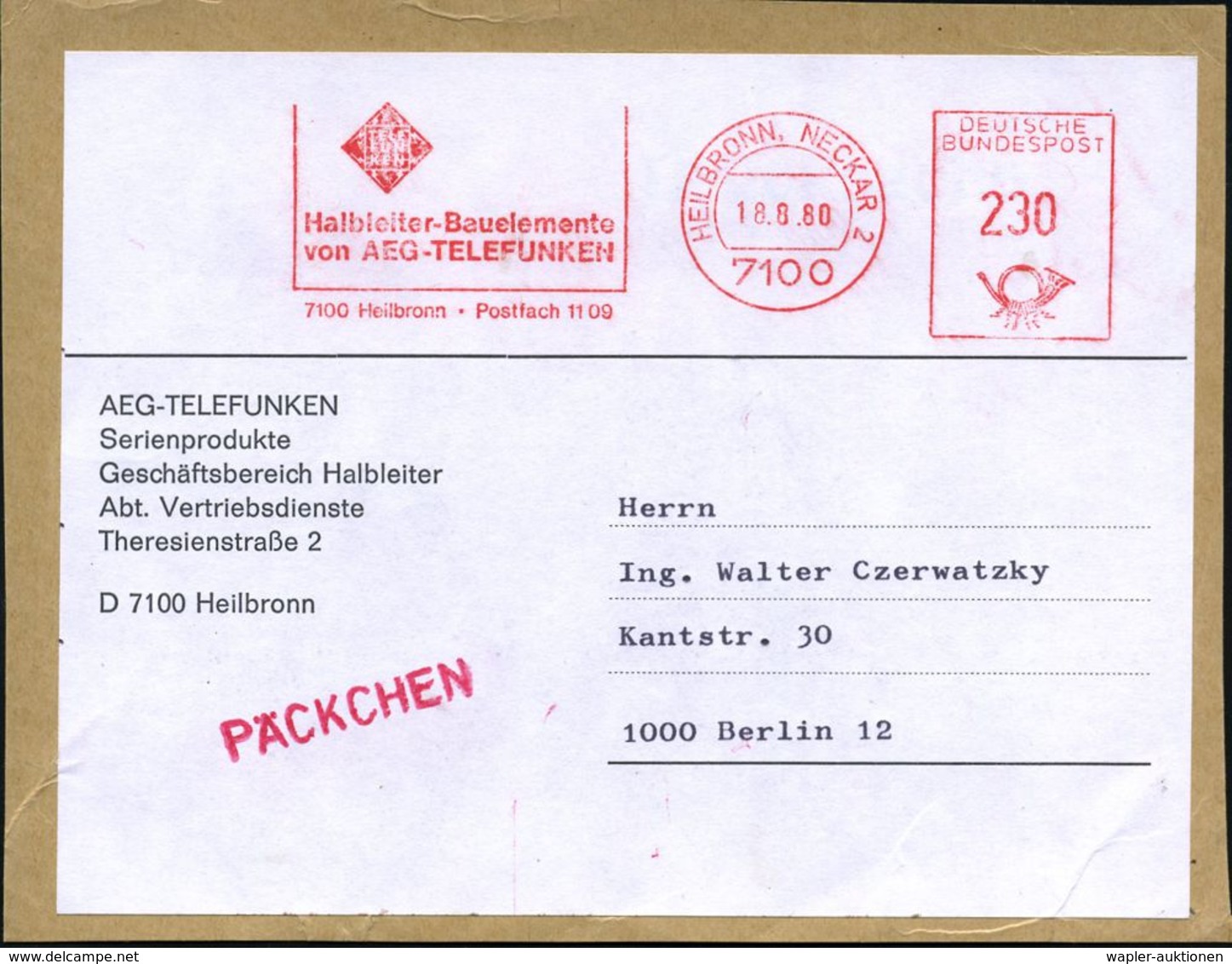 RECHENMASCHINE / EDV / COMPUTER : 7100 HEILBRONN,NECKAR 2/ Halbleiter-Bauelemente/ Von AEG-TELEFUNKEN.. 1980 (18.8.) AFS - Informatik