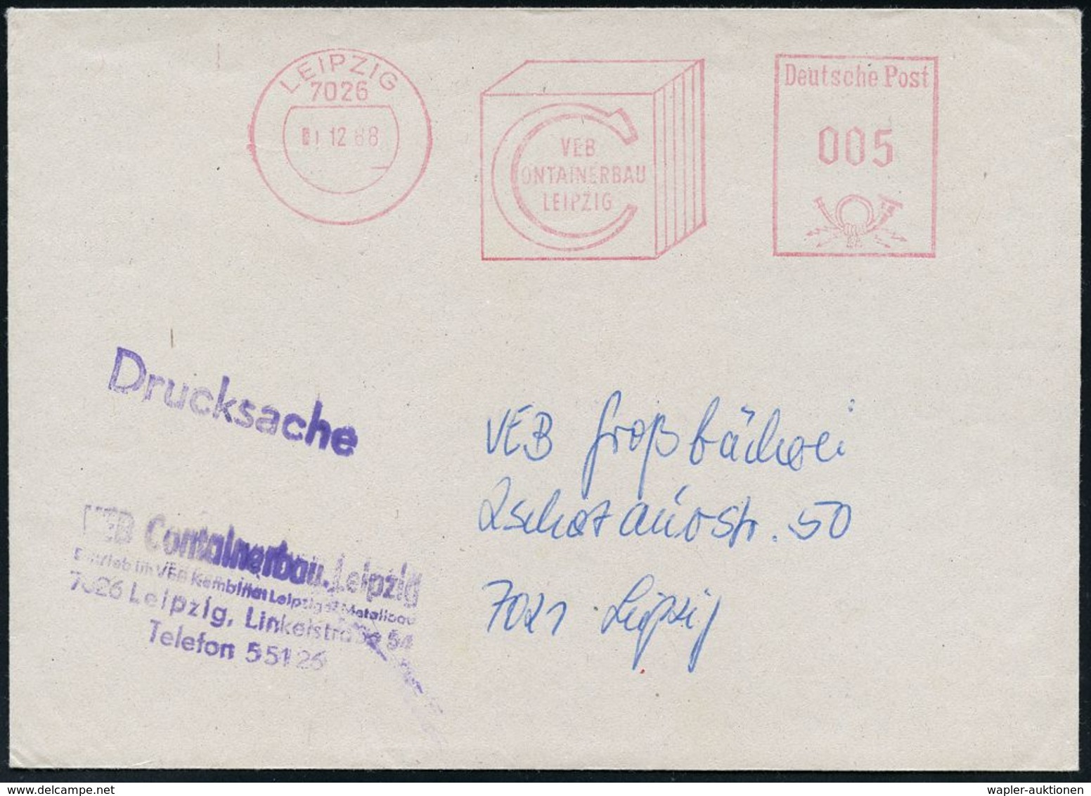 NORM / DIN / RAL / STANDARD : 7026 LEIPZIG/ C/ VEB/ CONTAINERBAU 1988 AFS = Container (mit Monogramm "C") Ortsbf. (Dü.E- - Unclassified