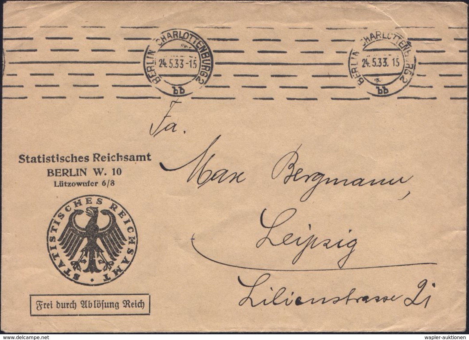 STATISTIK / VOLKSZÄHLUNG : BERLIN-CHARLOTTENBURG 2/ Bb 1933 (24.5.) BdMaSt Auf Dienst-Bf.: Statistisches Reichsamt/BERLI - Ohne Zuordnung