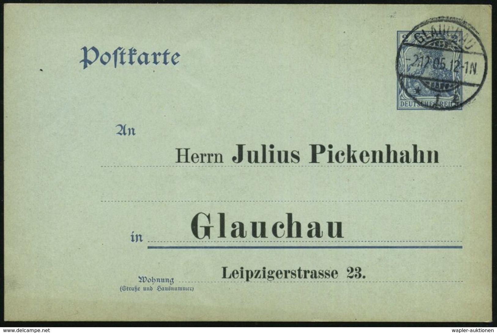 STATISTIK / VOLKSZÄHLUNG : GLAUCHAU/ *1i 1905 (2.12.) 1K-Gitter Auf Amtl. Orts-P 2 Pf. Germania , Vs./rs. Zudruck: J. Pi - Unclassified